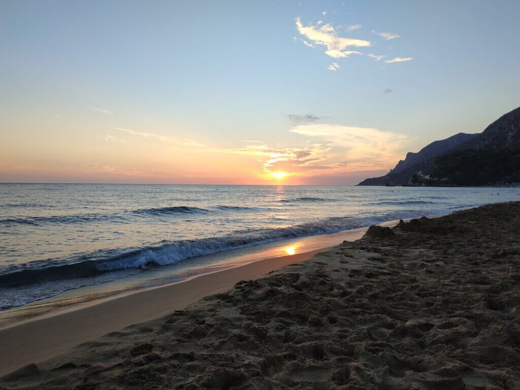 Sonnenuntergang Glyfada Strand Korfu