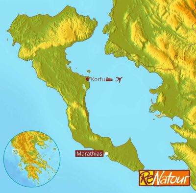 Landkarte Korfu Griechenland Marathias